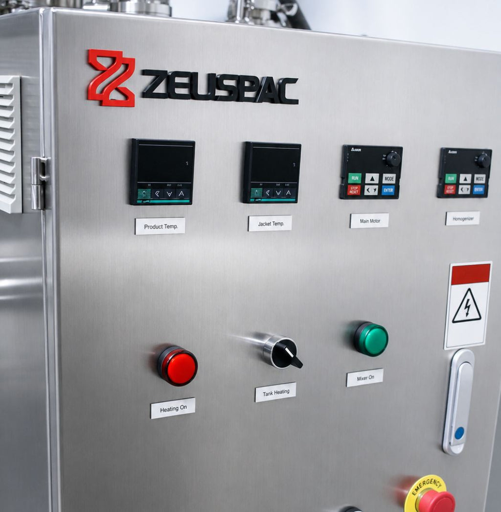 High-Shear Homogenizer, Triple-Wall Jacketed Mixing Kettle with Vacuum, Tank Scraper and Electric Heating (300L / 80 Gallon)