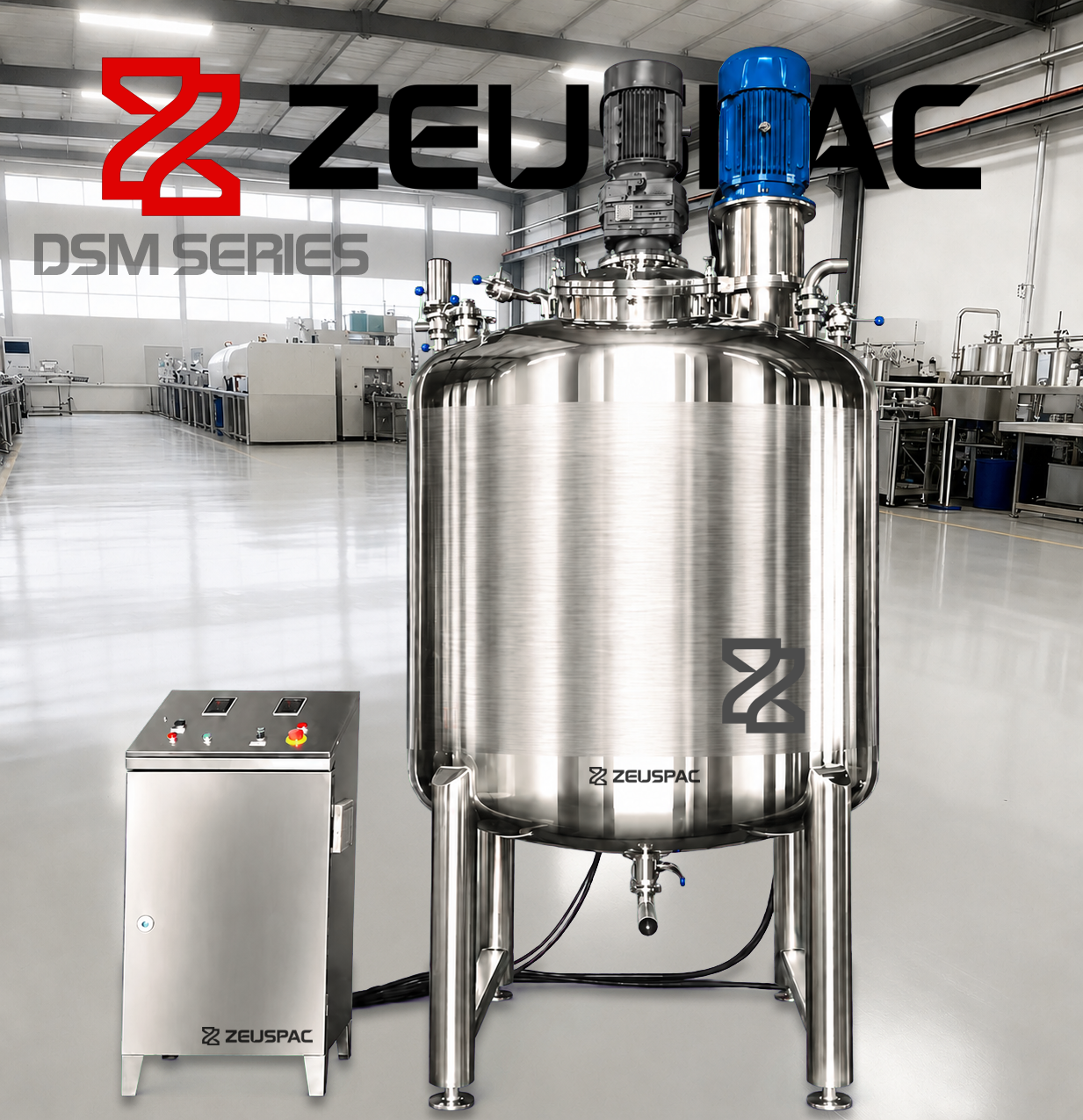 Triple-Wall Jacketed Mixing Kettle with Vacuum, High-Shear Homogenizer, Tank Scraper and Electric Heating (1000L / 270 Gallon)