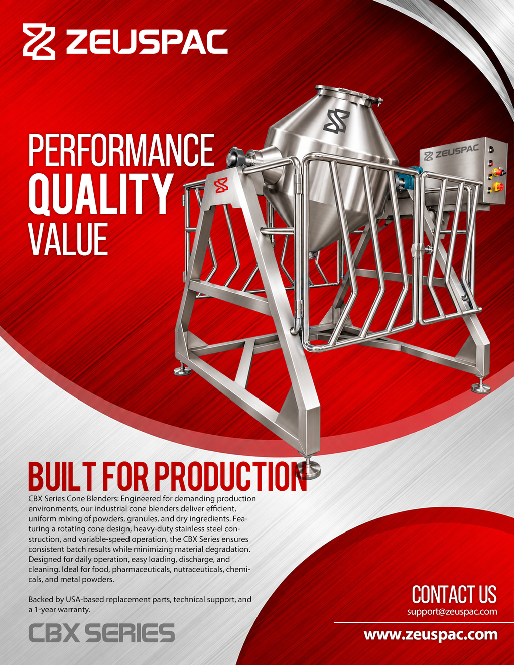 CBX-50 Double Cone Powder Mixer | Industrial Powder Blender 2.5 Cubic Foot / 50L