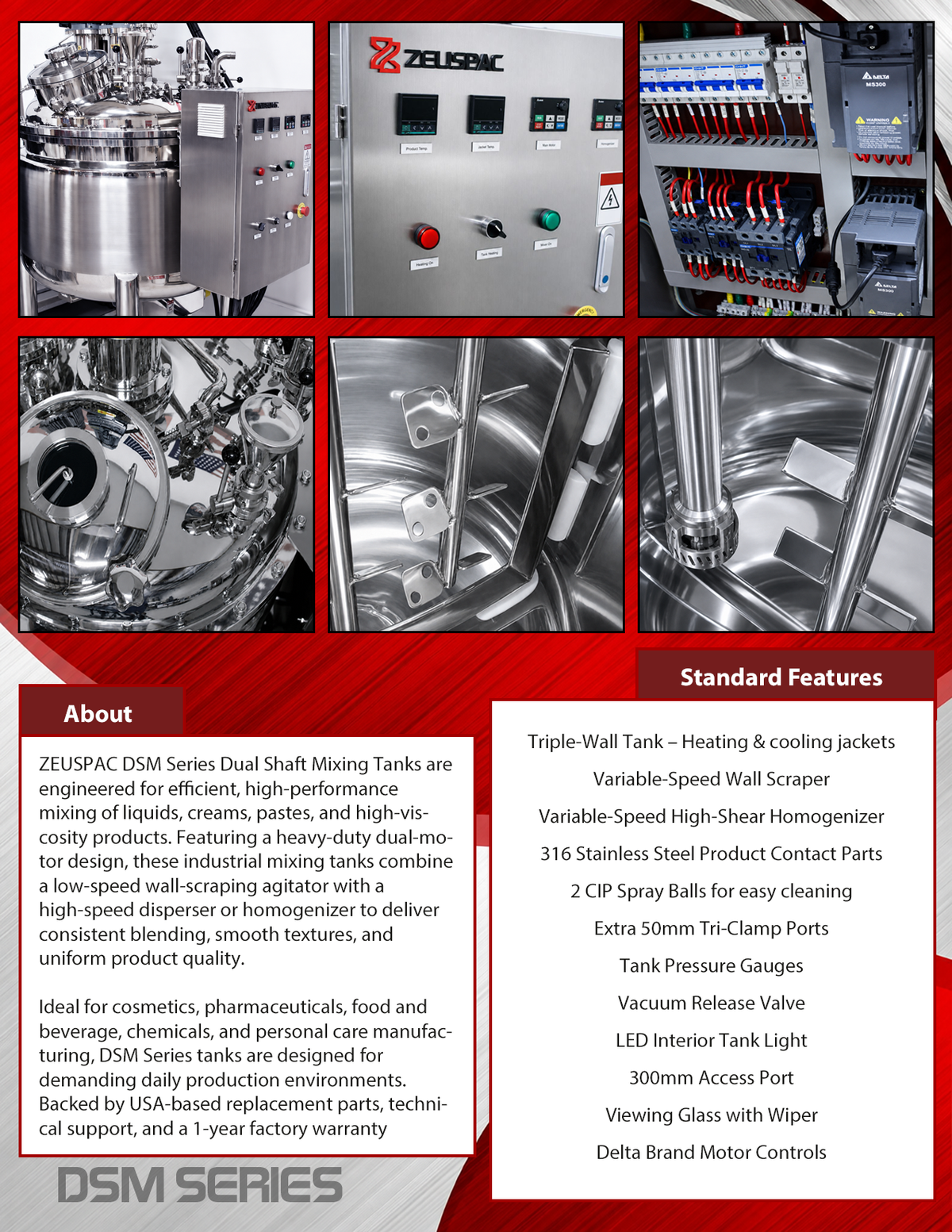 DSM-1000 Triple-Wall Jacketed Mixing Kettle with Vacuum, High-Shear Homogenizer, Tank Scraper and Electric Heating (1000L / 270 Gallon)