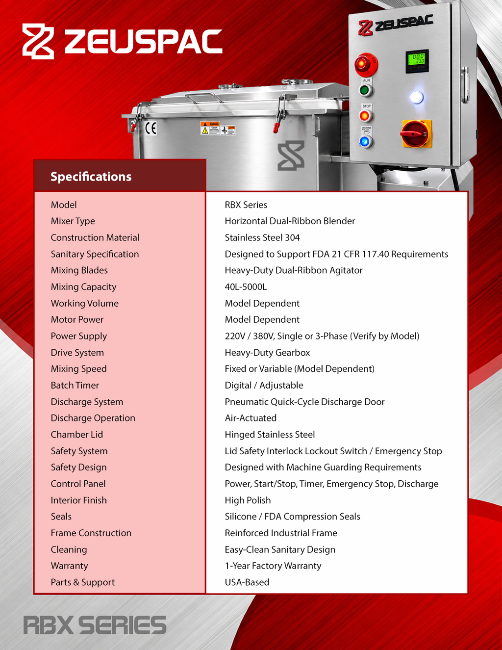 RBX-300 Ribbon Blender Industrial Powder Mixer 10.5 Cubic Foot / 300L
